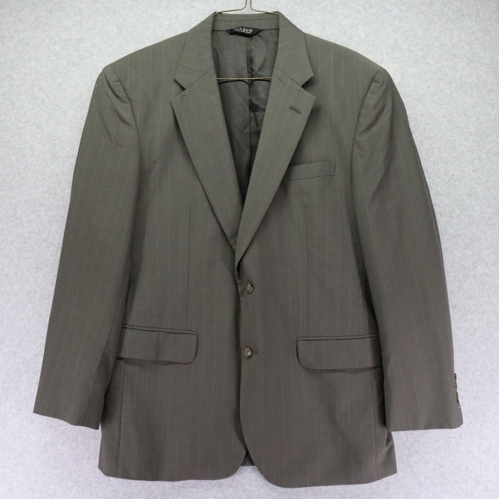 Jos A Bank Blazer Mens 43R Wool 2-Button Suit Jacket Coat Formal Taupe Striped